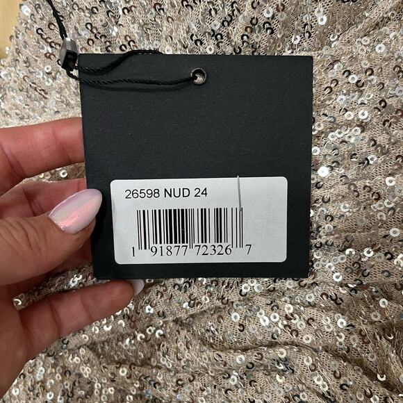 IEENA FOR MAC DUGGAL 26598 V-Neck Sequin Wrap Waist Slit Gown Nude 24 NEW - Picture 6 of 9